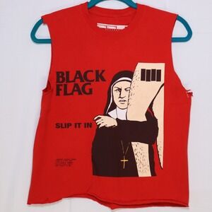 SST Records Black Flag Slip It In Muscle Tank Mens Small Red DIY Cut Graphic